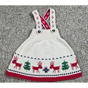 Hanna Andersson "Dear Deer" Holiday Knit Pinafore Dress 6-12 Months